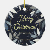 Blauw geschilderde krans Kerstmis Keramisch Ornament (Achterkant)
