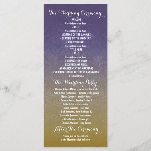 Blauw geschilderde mason potje bruiloft programma' programmakaart (Achterkant)