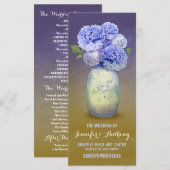 Blauw geschilderde mason potje bruiloft programma' programmakaart (Voorkant / Achterkant)