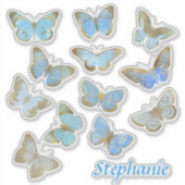 Blauw geschilderde sparkle vlinders sticker (Voorkant)