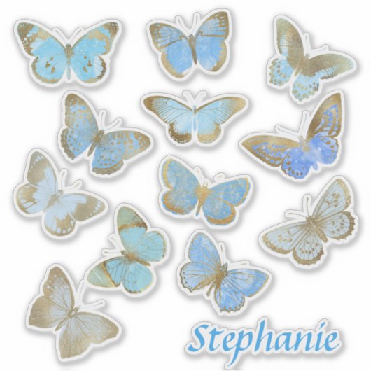 Blauw geschilderde sparkle vlinders sticker (Voorkant)