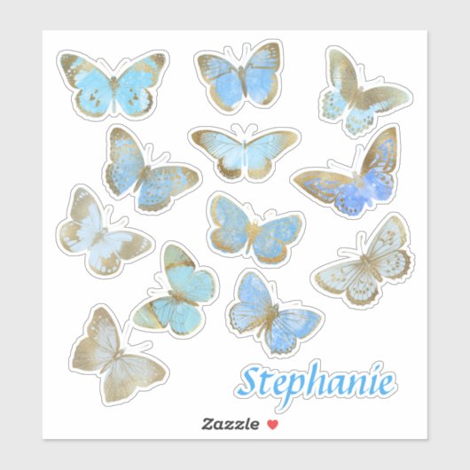 Blauw geschilderde sparkle vlinders sticker (Vel)