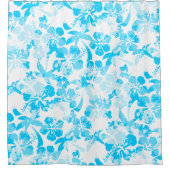Blauw geschilderde tropische floraal douchegordijn (Voorkant)