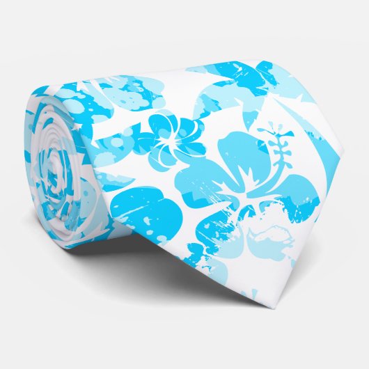 Blauw geschilderde tropische floraal stropdas (Opgerold)