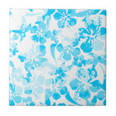 Blauw geschilderde tropische floraal tegeltje (Voorkant)