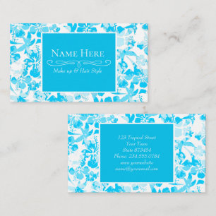 Blauw geschilderde tropische floraal visitekaartje