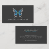 Blauw geschilderde vlinder Logo op donkergrijs Visitekaartje (Voorkant / Achterkant)
