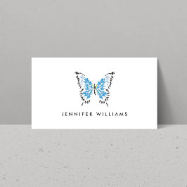 Blauw geschilderde vlinder Logo op wit Visitekaartje