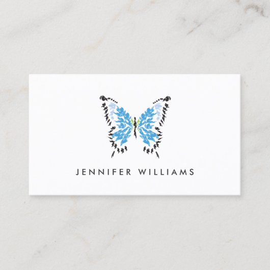 Blauw geschilderde vlinder Logo op wit Visitekaartje (Voorkant)