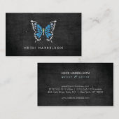 Blauw geschilderde vlinder Logo op zwart hout Visitekaartje (Voorkant / Achterkant)