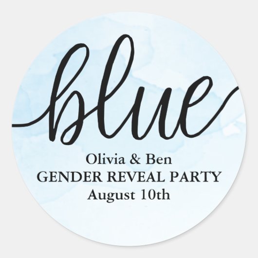 Blauw geslacht onthullen Baby shower Ronde Sticker (Voorkant)