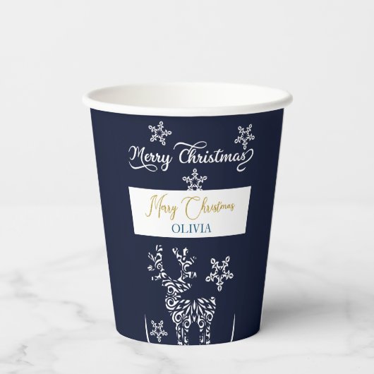 Blauw gesneden kerstversieringen papieren bekers (Achterkant)