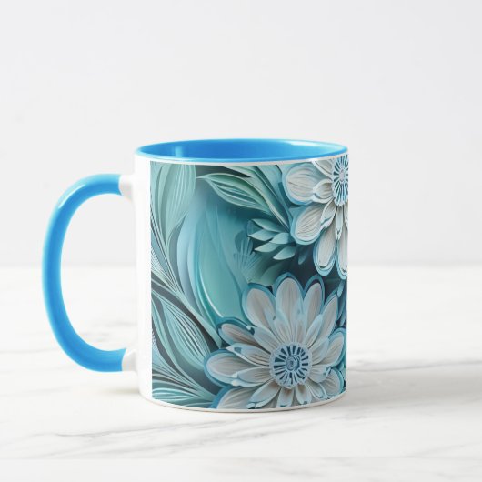 Blauw gesneden papieren bloemen Mok (Links)