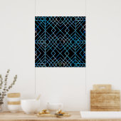 Blauw gespiegeld op zwart poster (Keuken)