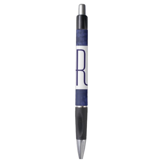 Blauw gespikkeld monogram pen (Voorkant Verticaal)