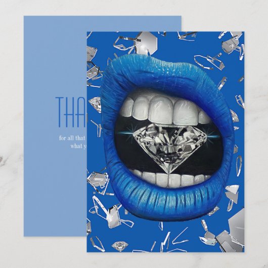 Blauw gespleten glas en diamanten canvas tas bedan bedankkaart (Voorkant / Achterkant)