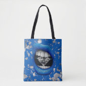 Blauw gespleten glas en diamanten tote bag (Voorkant)