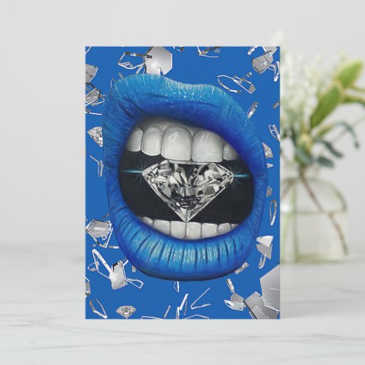 Blauw gespleten glas en ruitvormige canvas tas bedankkaart (Staand voorkant)