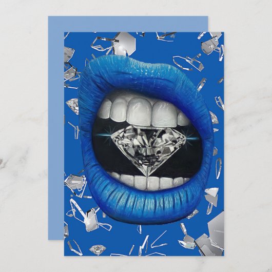 Blauw gespleten glas en ruitvormige canvas tas bedankkaart (Voorkant / Achterkant)