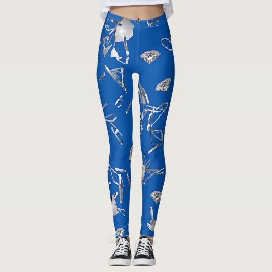 Blauw gespleten glas en ruitvormige leggings (Voorkant)