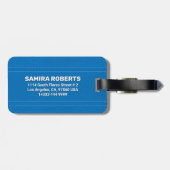 Blauw gestikte lederen textuur aangepaste witte te bagagelabel (Achterkant horizontaal)