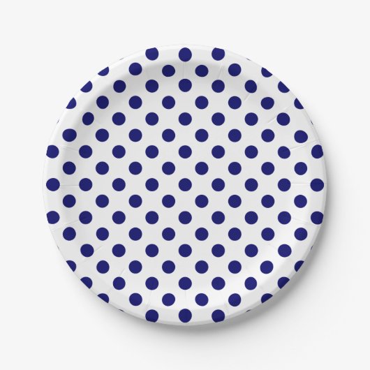 Blauw gestippeld op Witte Ondergrond Papieren Bordje (Voorkant)