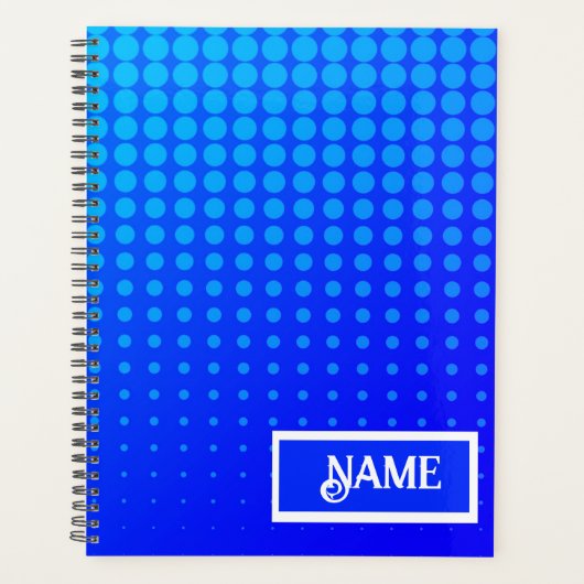 Blauw gestippeld streeppatroon planner (Voorkant)