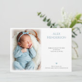 Blauw gestippelde foto Geboorteaankondiging Kaart (Staand voorkant)