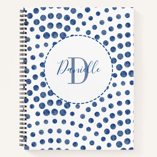 Blauw gestippelde krullen Monogram Naam Notitieboek (Voorkant)