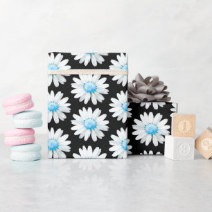 Blauw Gestippelde Madeliefjes Cadeaupapier