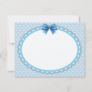Blauw gestippelde vintage lijst met strik en gesch notitiekaartje