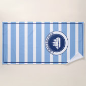 Blauw gestreepd zeilschip met monogram strandlaken (Voorkant)