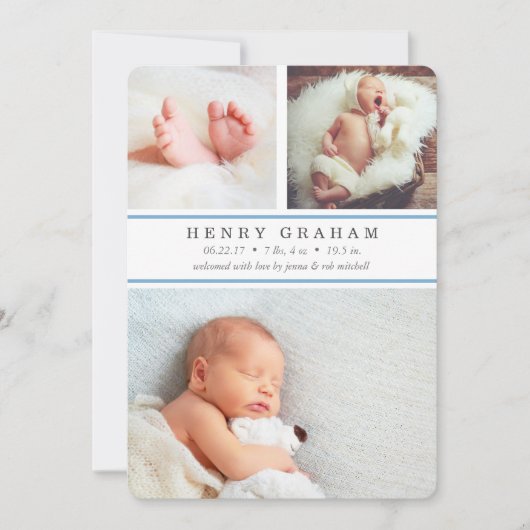 Blauw Gestreept | Aankondiging van de geboorte van (Voorkant)