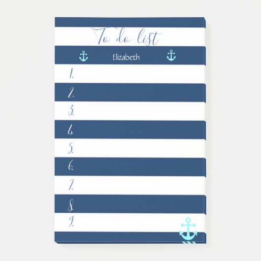 Blauw gestreept, anker, takenlijst post-it® notes (Voorkant)