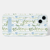 Blauw gestreept bloemmotief gepersonaliseerd Case-Mate iPhone case (Achterkant (horizontaal))