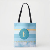 Blauw Gestreept geparafeerd Tote Bag (Voorkant)