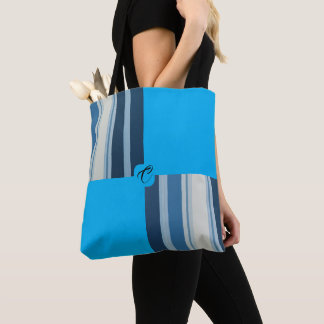 Blauw gestreept gepersonaliseerd tote bag