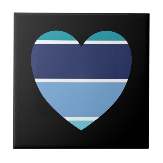 Blauw gestreept hart tegeltje (Voorkant)