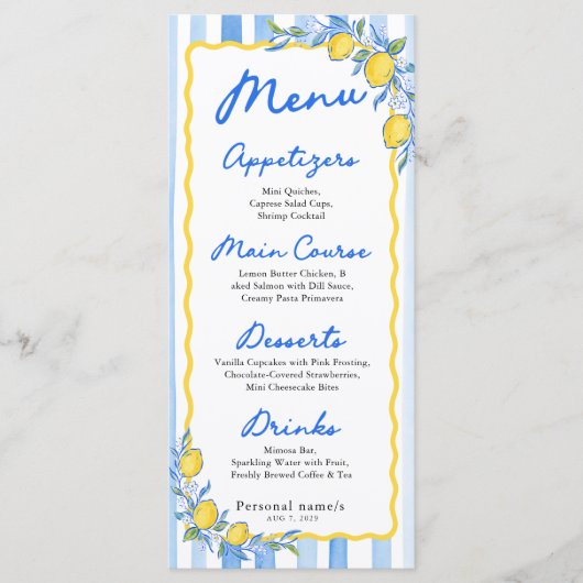 Blauw gestreept Mediterraan menu (Voorkant)
