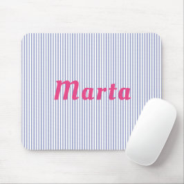 Blauw gestreept met roze naam Mousepad Muismat