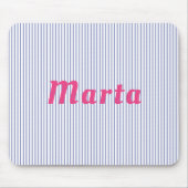 Blauw gestreept met roze naam Mousepad Muismat (Voorkant)