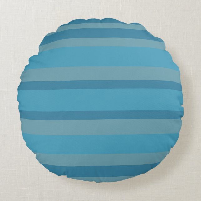 Blauw gestreept monochromatisch rond kussen (Voorkant)