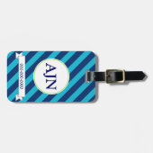 Blauw gestreept monogram Bagagelabel (Voorkant horizontaal)