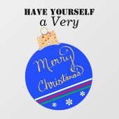 Blauw Gestreept Ornament Vrolijk Kerstfeest Raamsticker (Vel)