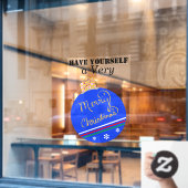 Blauw Gestreept Ornament Vrolijk Kerstfeest Raamsticker (Cafe Raam)