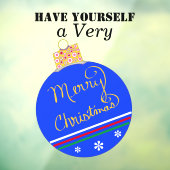 Blauw Gestreept Ornament Vrolijk Kerstfeest Raamsticker (Vel 3)