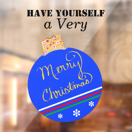 Blauw Gestreept Ornament Vrolijk Kerstfeest Raamsticker