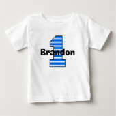 Blauw gestreept shirtje voor eerste verjaardag jon (Voorkant)