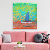 Blauw gestreept zeil gestrekt canvas Print (Insitu (Woonkamer))