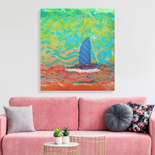 Blauw gestreept zeil gestrekt canvas Print (Insitu (Woonkamer))